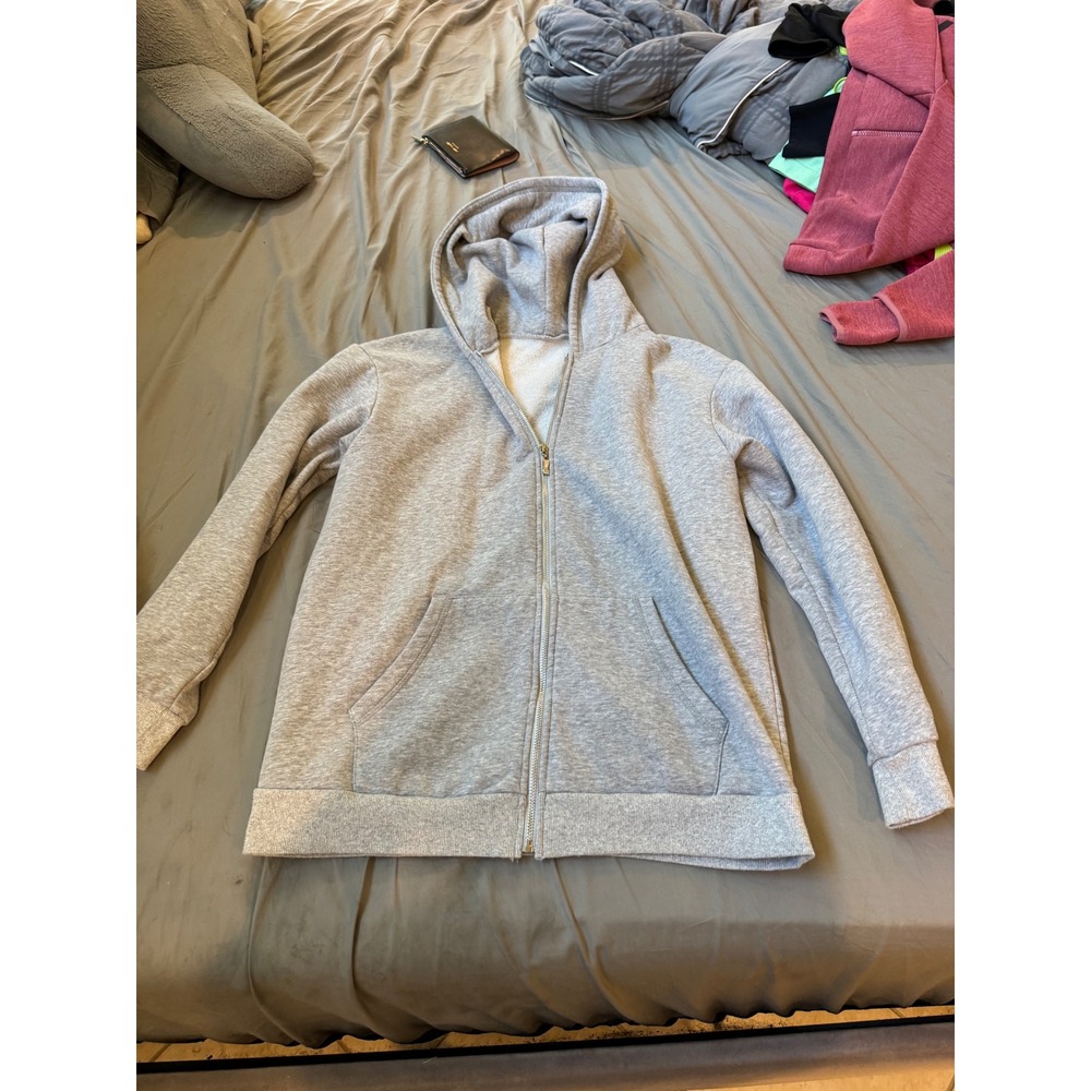 Womens Light Grey Full Zip Hoodie Sweatshirt WF0853 Heathered Fleece Small
